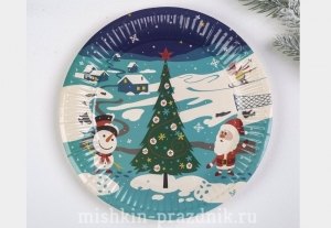 Тарелки одноразовые "Дед Мороз и снеговик" 18 см 6 шт. 32-2946