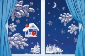 Набор двусторонних наклеек на окно "Снегири в лесу" 45-3023