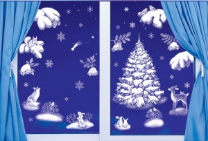 Набор двусторонних новогодних наклеек "Ёлка в снежном лесу" 45-3145