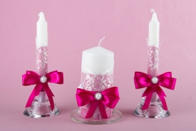 Свадебные свечи "Малиновый звон" с подсвечниками 17-444