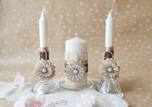 Свадебные свечи "Мокко" с подсвечниками 17-1519