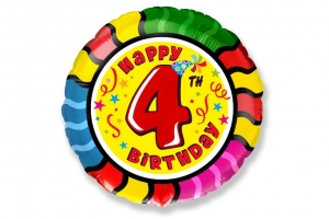 Шар фольгированный "Happy 4th Birthday", диаметр 45 см 27-6227