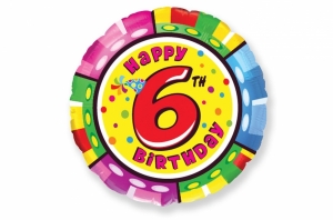 Шар фольгированный "Happy 6th Birthday", диаметр 45 см 27-6229