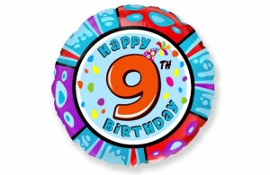 Шар фольгированный "Happy 9th Birthday", диаметр 45 см 27-6232