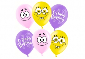 Воздушные шарики "С днем Рождения!" - Губка Боб 5 шт. с лентой 27-6280