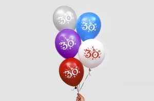 Воздушные шарики "30 лет" 5 шт. с лентой 27-7355