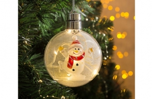 Ёлочный шар «Снеговик», батарейки, 5 LED, свечение тёплое белое 45-7744