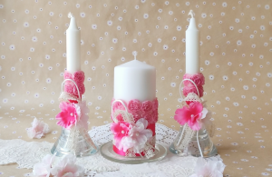 Свадебные свечи "Розовый букет" с подсвечниками 17-8380